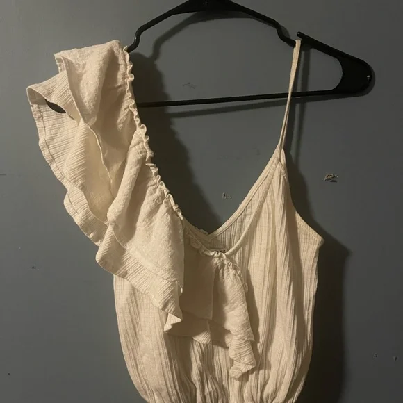 Zara White Ruffle Top and Denim Skirt Set - Picture 3 of 5